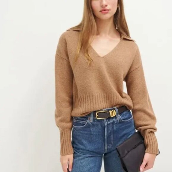 Reformation Beckie Cashmere Collared Sweater in Panko size XS